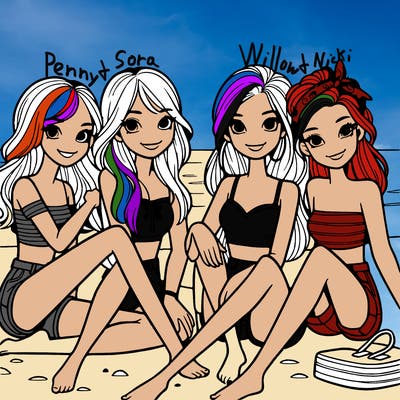 three teenage girls on the beach