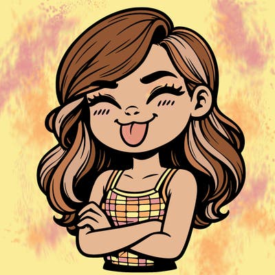 realistic girl crossing her arms and wearing a tank top with her tongue held out she has long hair
