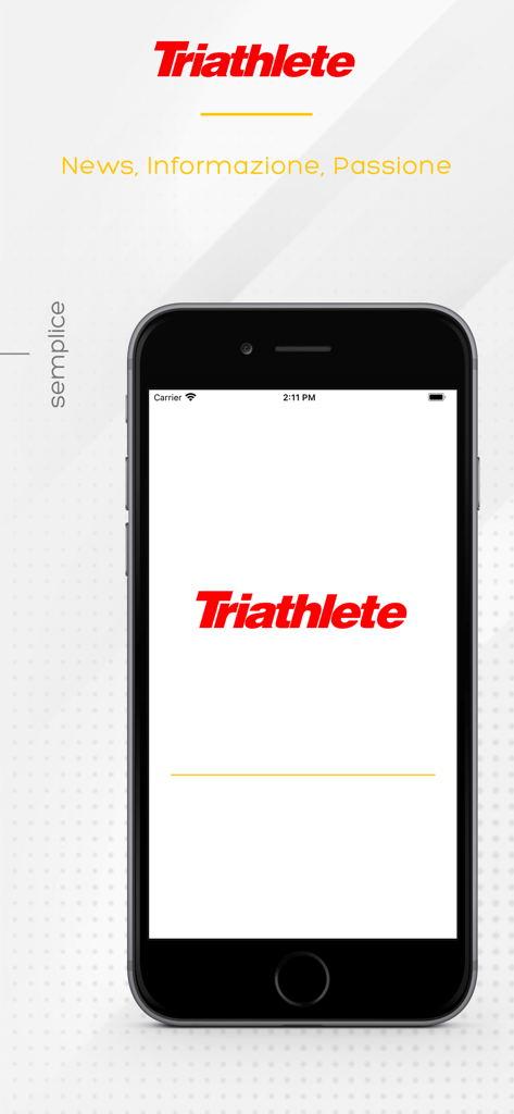 Schermata di avvio dell'app Triathlete Edicola Digitale su un iPhone che mostra il logo della rivista e lo slogan