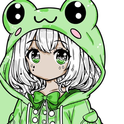 cute anime girl in frog hoodie