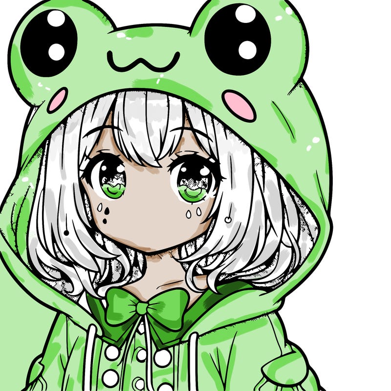 cute anime girl in frog hoodie
