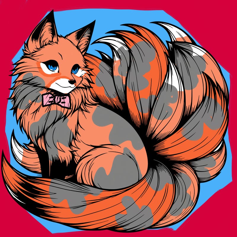 realistic detailed 9 tailed anime fox
