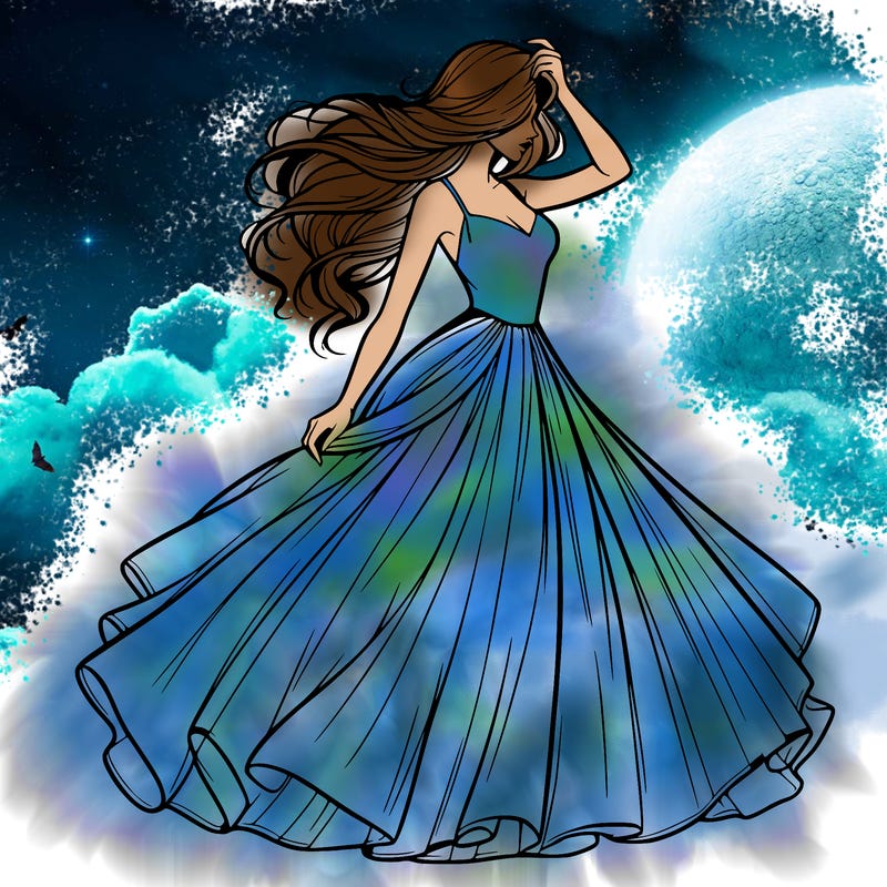 realistic woman with dress flowing in the wind