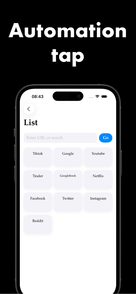 Auto Clicker - Auto Click AI - Interfaccia dell'app Auto Clicker che mostra un menu di siti web popolari per l'automazione web e le funzionalità IA.