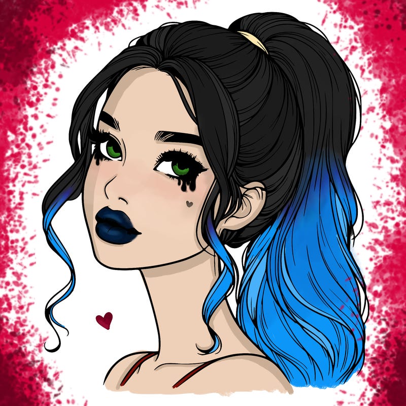 realistic girl with a ponytail on her hair and lips