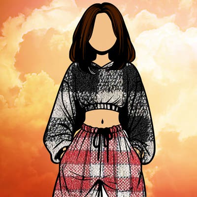 realistic girl faceless with baggy pants and a crop top