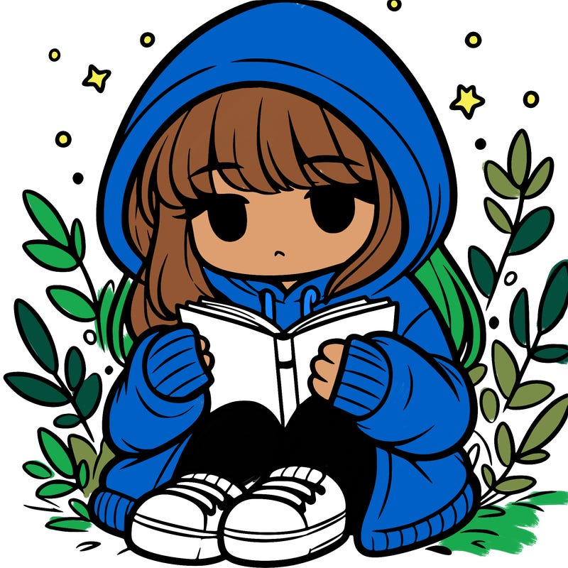 girl in oversized hoodie reading a book