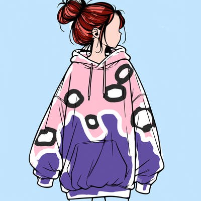 realistic girl with a oversized sweatshirt on and a bun