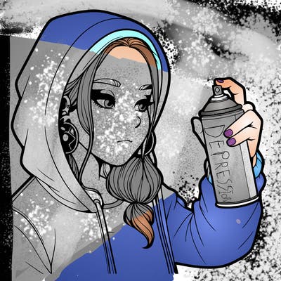 a realistic girl, spray painting