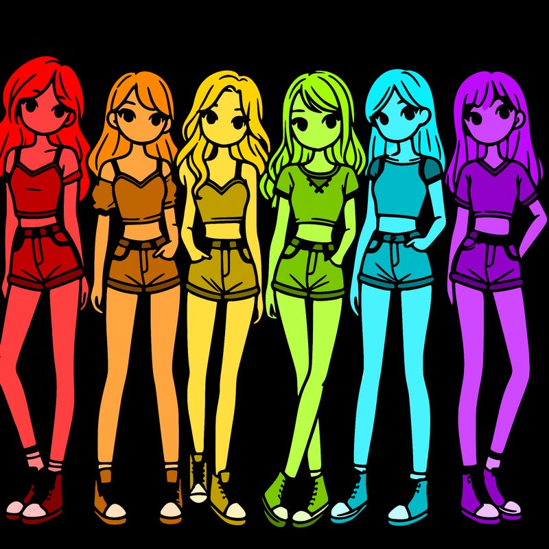 a group of girls wearing crop tops and shorts