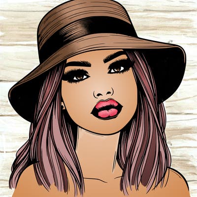 realistic girl with lips and hat