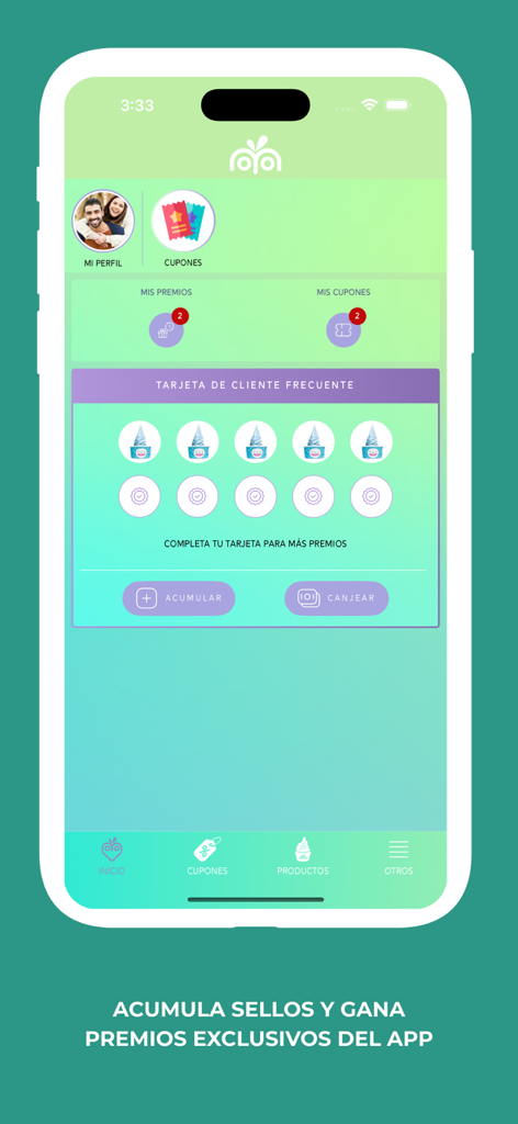 Moyo Costa Rica app digital loyalty card screen showing earned stamps and reward progress