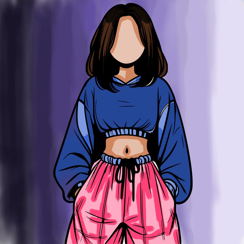 realistic girl faceless with baggy pants and a crop top