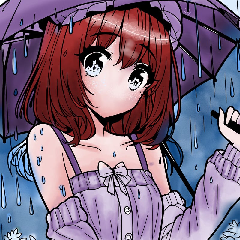 pretty anime girl in the rain