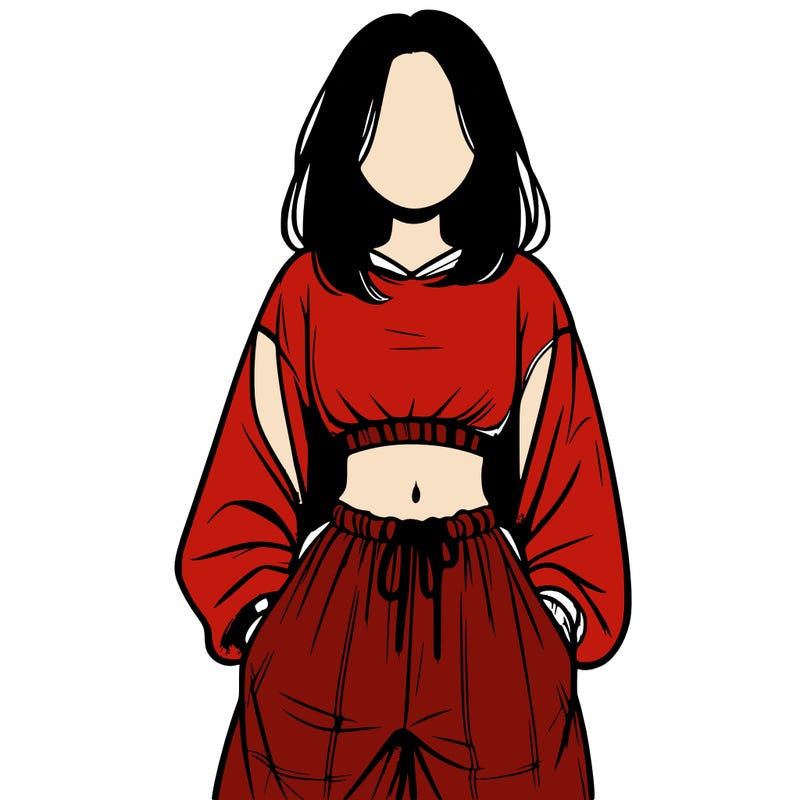 realistic girl faceless with baggy pants and a crop top