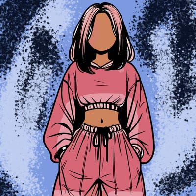 realistic girl faceless with baggy pants and a crop top