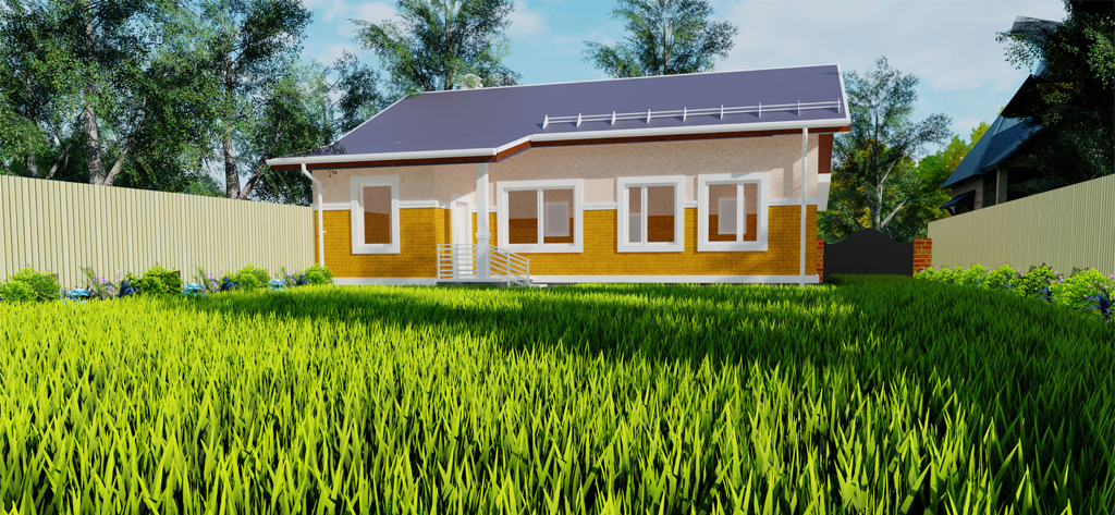 Grass Cutting Game - Suburban house with tall green grass in the Grass Cutting Game