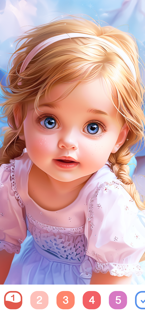 Cute Color - Color by Number - Digital paint by number illustration of a cute young girl with blonde hair and large blue eyes