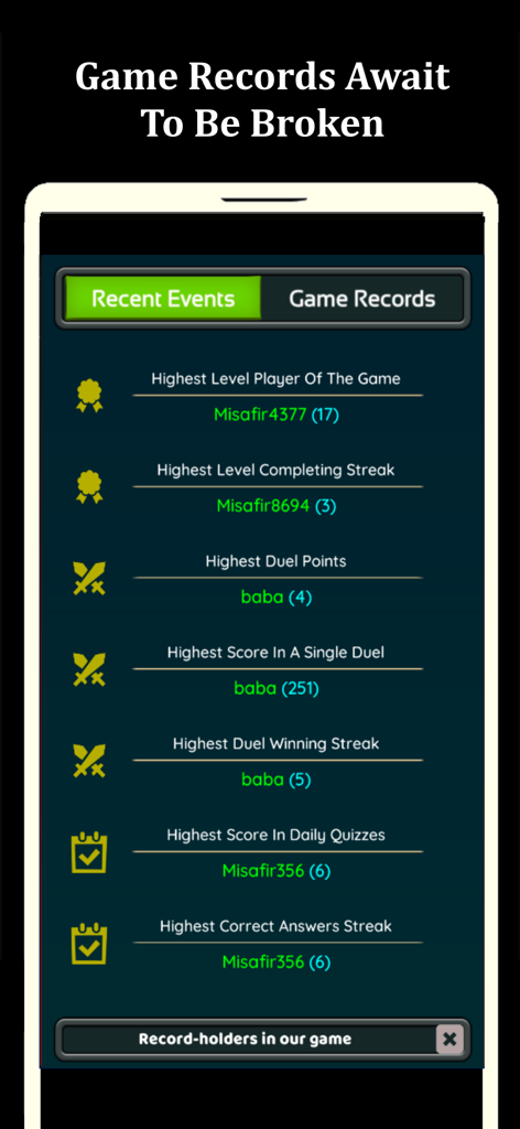 Football Quiz - Trivia 2026 - Football quiz leaderboard screen showing top player scores and game records