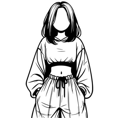 realistic girl faceless with baggy pants and a crop top