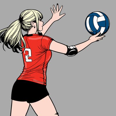 realistic girl playing volleyball with two hands
