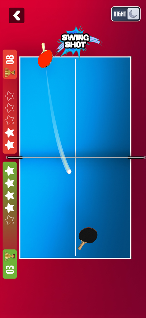 Ping Pong : Table Tennis Games - Draufsicht auf ein Tischtennisspiel mit einer Schlagaktion auf einem blauen Tisch