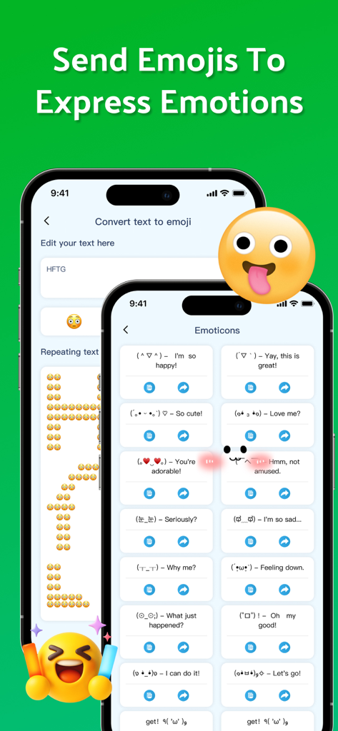 Dual Messenger-Duo Web Chatapp - Dual Messenger app screen showing text to emoji conversion and a list of creative emoticons