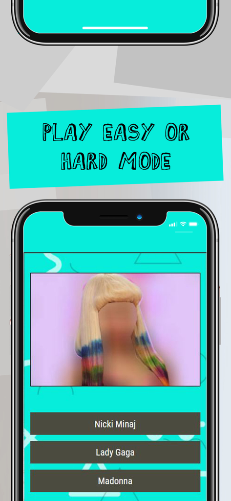 Gameplay screen of Guess The Celebrity Hairstyle app showing a hair identification puzzle with multiple choice options.