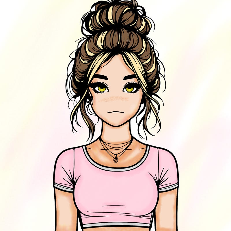 realistic girl with messy bun and croptop