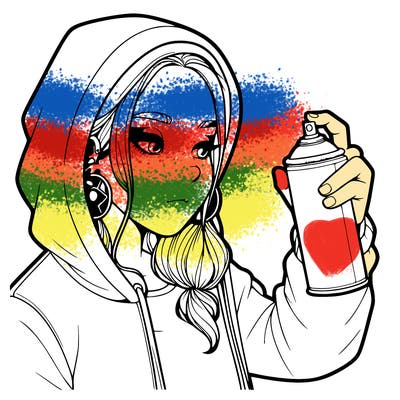 a realistic girl, spray painting