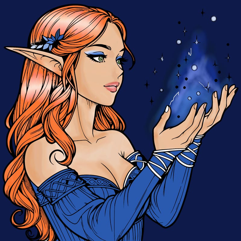 realistic elf girl doing magic