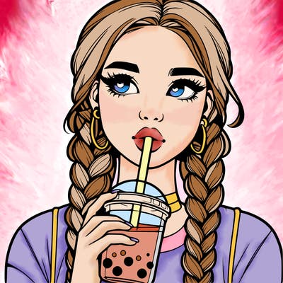 realistic girl with braided hair drinking boba