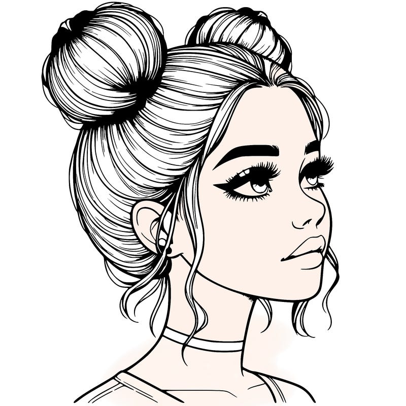realistic girl with buns on the top of her head