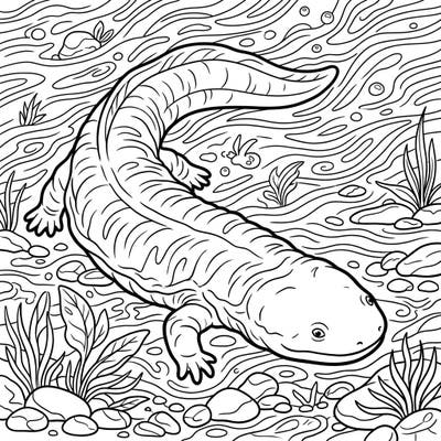 Embark on an aquatic art journey with our detailed Hellbender Salamander coloring page. This unique creature from North American rivers offers a fascinating subject for adult colorists.