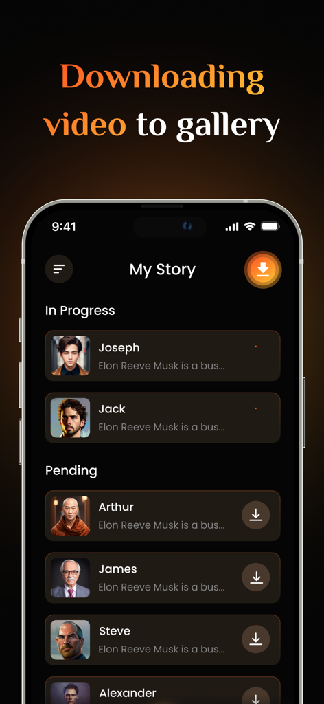 Interface of the LipSync app showing a list of AI generated celebrity videos in progress and pending download to the gallery.