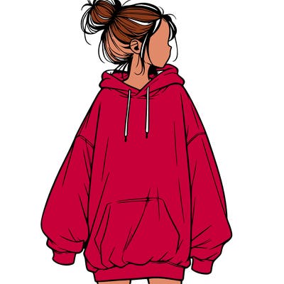 realistic girl with a oversized sweatshirt on and a bun