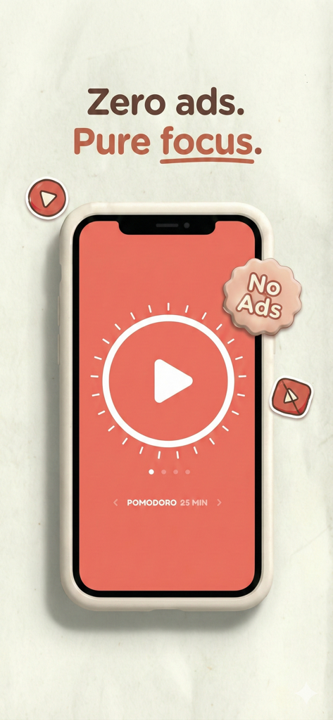 Podo - Pomodoro Timer - Minimalist Podo Pomodoro timer interface with an ad free display for deep focus