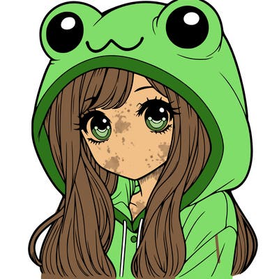 a pretty girl wearing a frog hoodie portrait with long hair