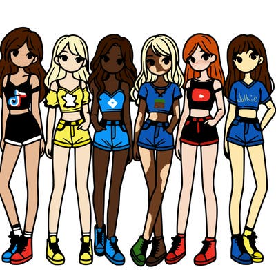 a group of girls wearing crop tops and shorts