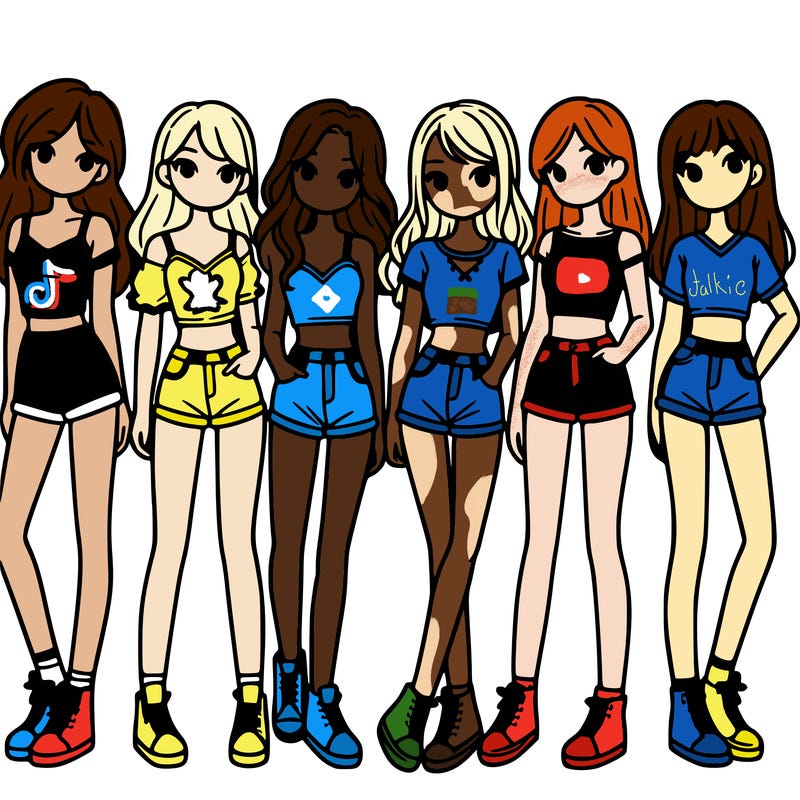 a group of girls wearing crop tops and shorts