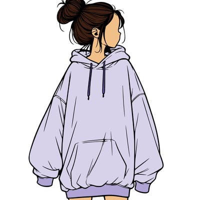 realistic girl with a oversized sweatshirt on and a bun