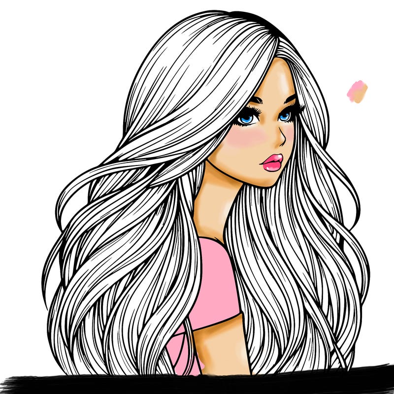 realistic girl with long realistic hair