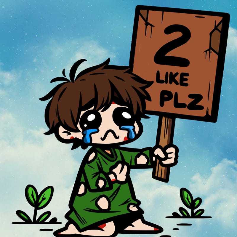 small poor toddler crying with sign that says 2 like plz