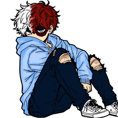 a male hoddie ripped jeans messy hair anime