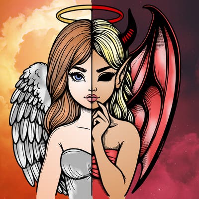 realistic angel half demon