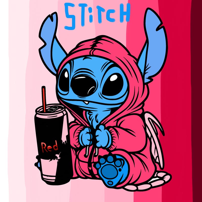 stitch a hoodie and redbull