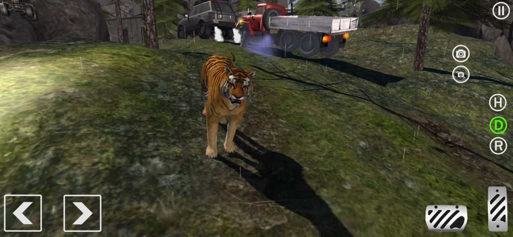 Offroad Car Simulator Games 3D - Juego 3D de simulador de coches todoterreno con un tigre en un camino de montaña de tierra con camiones