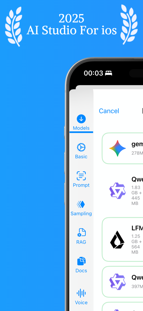 AnyLLM - AnyLLM app screen showing the AI Studio interface with model selection and settings sidebar