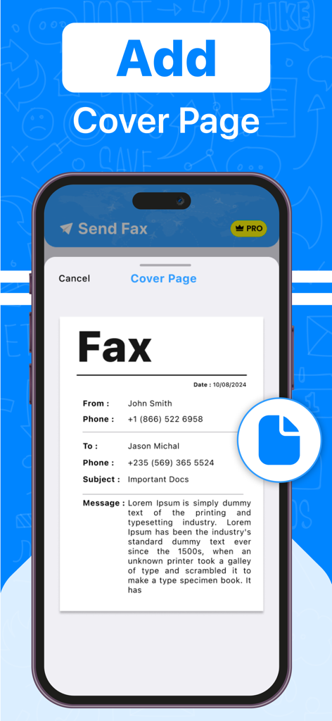 Fax From iPhone :Send iFax App - iPhone上のカスタマイズ可能なプロフェッショナルFAXカバーページのインターフェース