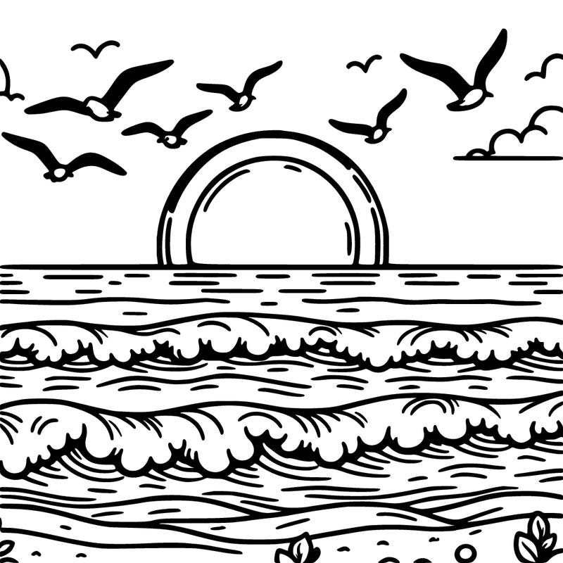 sunset with ocean and has birds